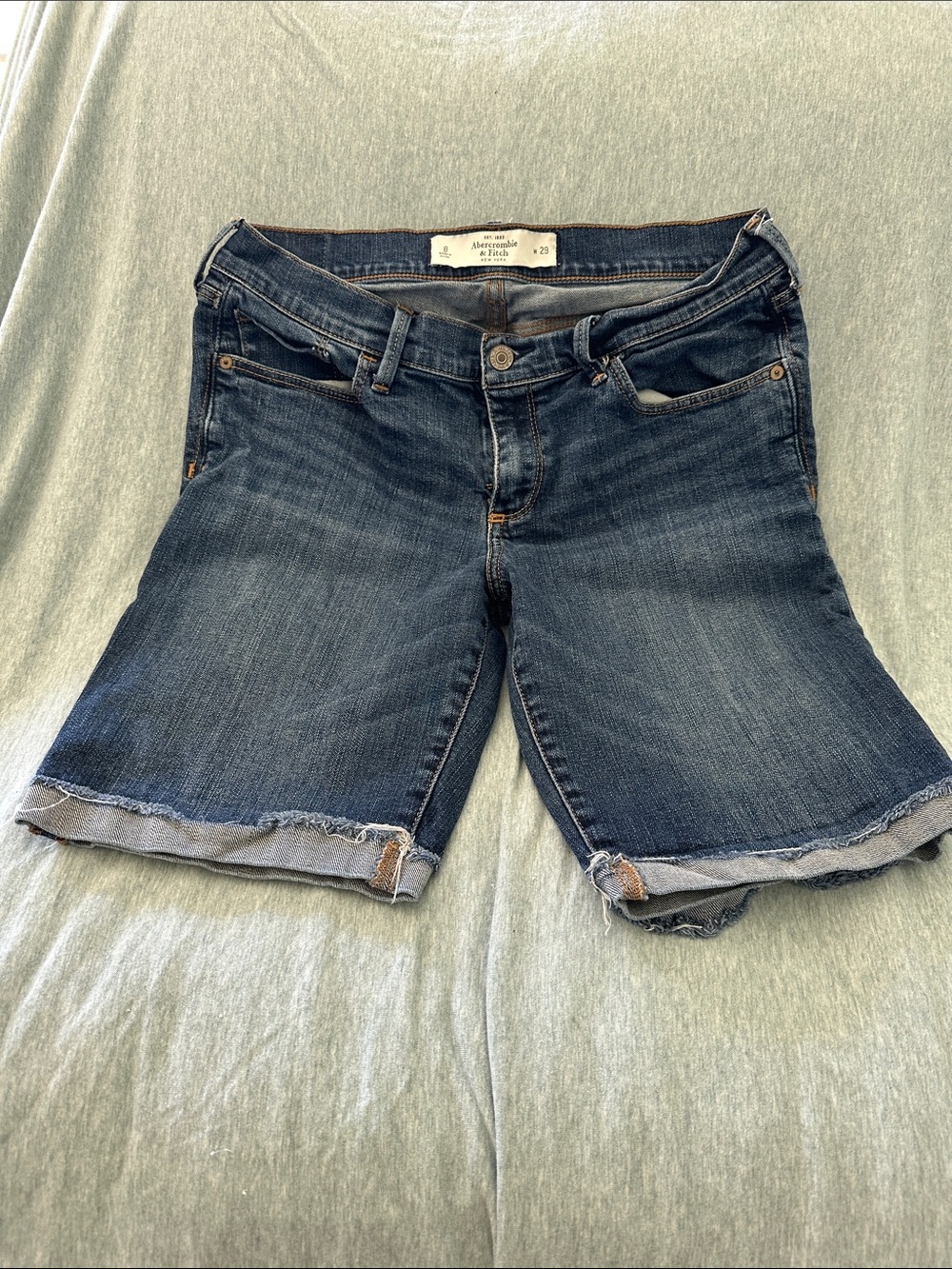 Abercrombie & Fitch Medium Dark Blue Denim Boyfriend Bermuda Shorts